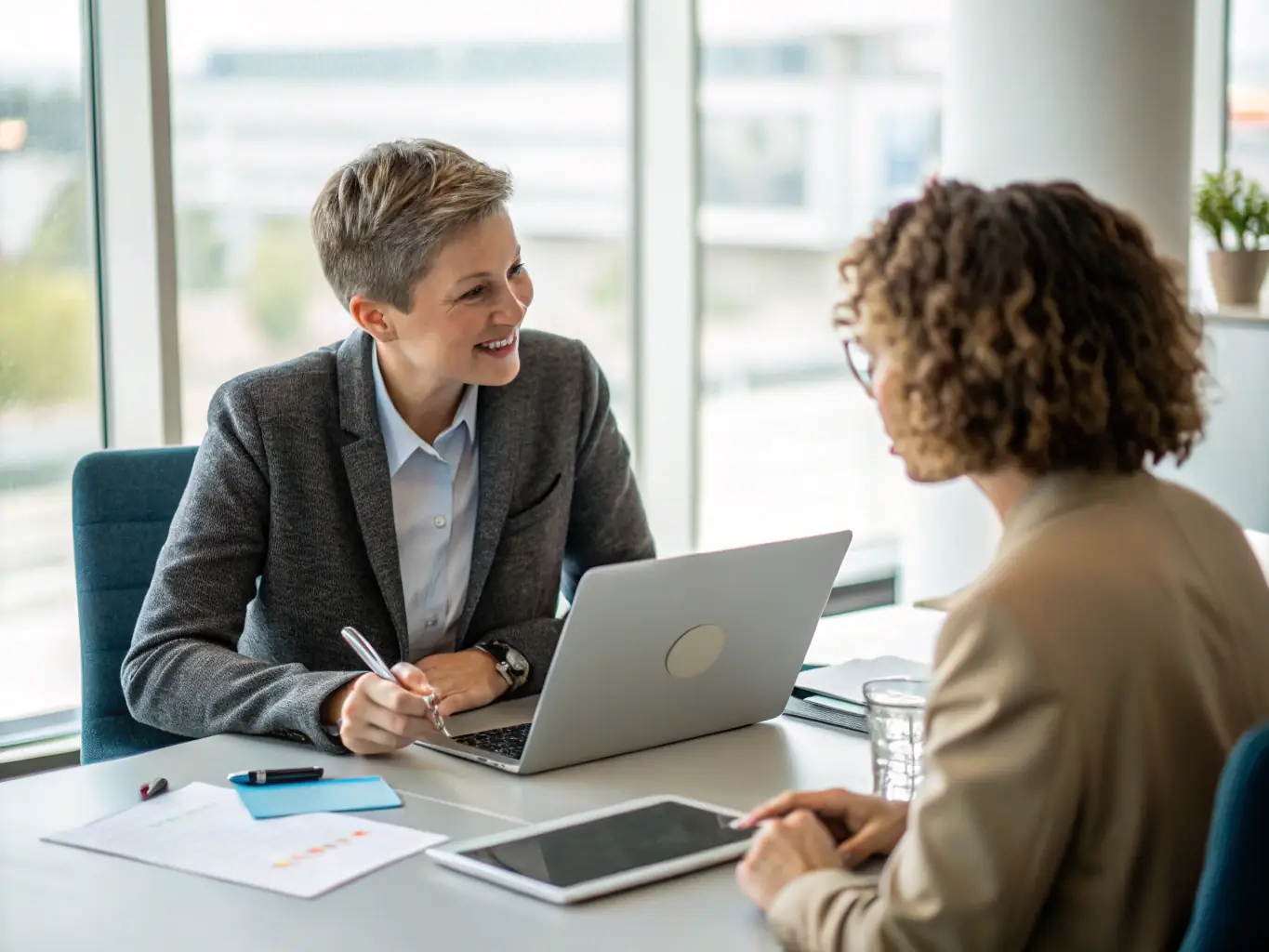 A professional consultant is advising a business owner on AI solutions, with a focus on strategic planning and digital transformation.